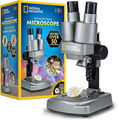 National Geographic Dual LED Kids Microscope - 50+ pc Science Kit with 10 Prepared Slides & 10 DIY Blank Slides, Biology Experiment Activity, Microscope Kit for Kids 8-12 (Amazon Exclusive)