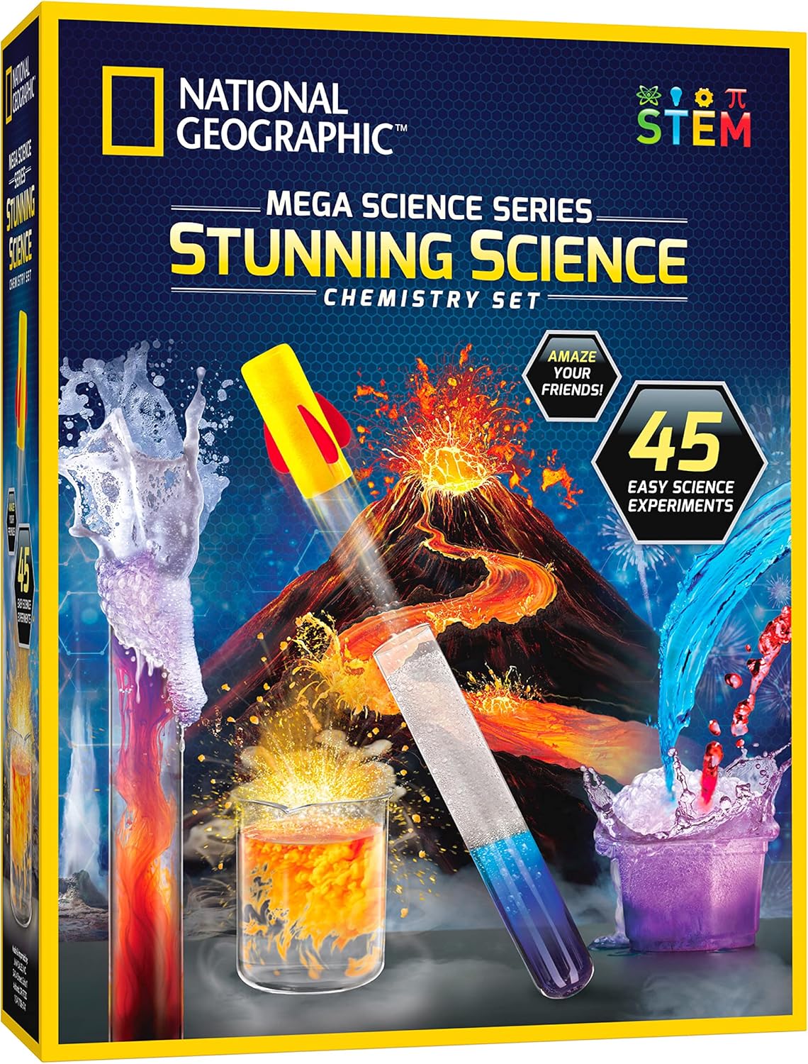 NATIONAL GEOGRAPHIC Craft Kits for Kids - Crystal Growing Kit, Grow 6 Crystal Trees in Just 6 Hours, Educational & Stunning Chemistry Set - Mega Science Kit with 45 Easy Experiments- Make a Volcano