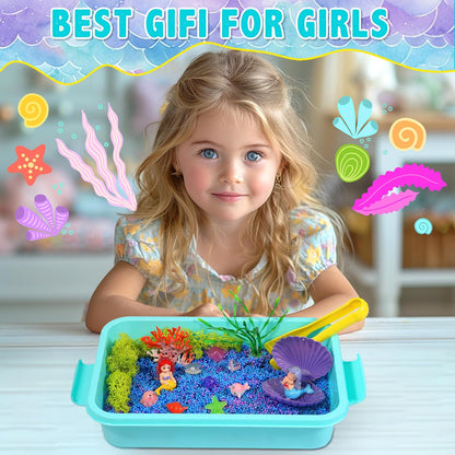 Carolart Mermaid Sensory Bin,Ocean Sensory Play Kit for Girls with Sensory Foam Beads and Storage bin, Ocean Sensory kit,Toddler Toys Ages 3 4 5 6 7 8