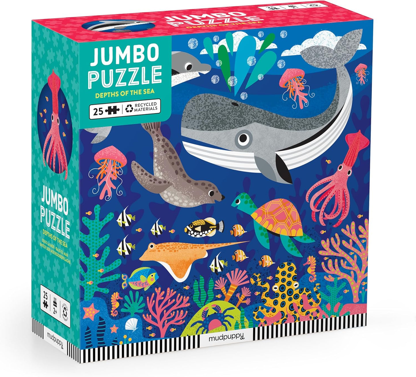 Mudpuppy Depths of The Sea - Jumbo 25 Piece Jigsaw Floor Puzzle Featuring Whales, Dolphins, and More!, Flower