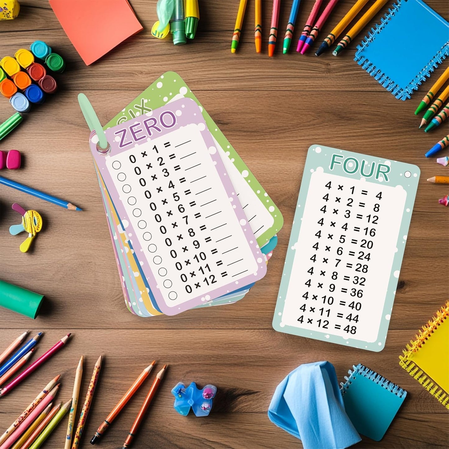 Slapaflife Multiplication Flash Cards 0-12, Times Table Flashcards,13 Pcs Flash Cards with 2 Dry Erase Markers 2 Rings, 1st to 3rd Grades Multiplication Game