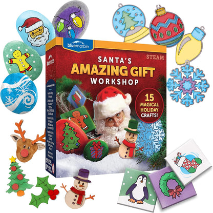 Blue Marble Santa's Christmas Craft Kit for Kids - 15 Magical Christmas Crafts for Kids, Make Suncatchers, Paint Holiday Rocks, Make Magnetic Tile Art & More for Christmas Gifts, Craft Kits