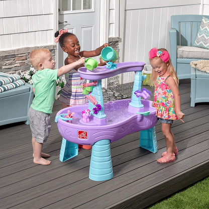 Step2 Rain Showers Splash Pond Water Table with Cover, Kids Water and Sand Activity Sensory Playset, Summer Outdoor Toys, 13-Piece Water Toy Accessories, For Toddlers 1.5+ Years Old, Blue & Green