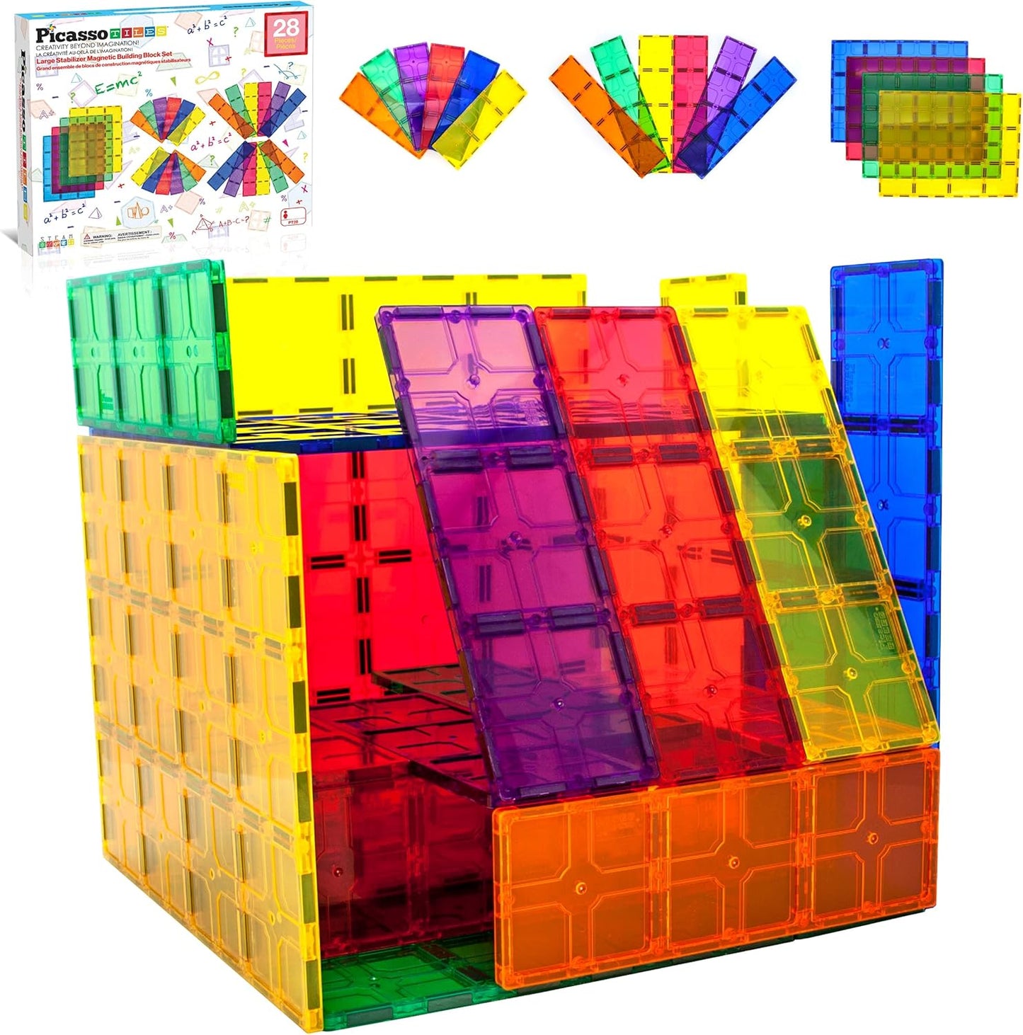 PicassoTiles 12pc Supersized Magnetic Building Tile Base Plate Jumbo XL Foundation Stabilizer Boards STEM Engineering Construction Kit for Kids Educational Learning Toy Magnet Blocks Stacking Set PT12