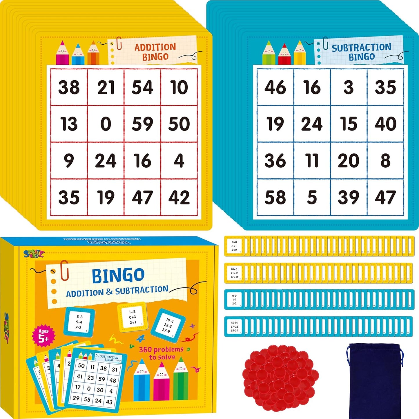 SpriteGru Multiplication & Division Bingo Game, 480 Math Problems, 2 Educational Math Board Game for Kindergarten and Preschool Kids 4-8, Perfect for Classroom & At Home (Up to 25 Players)