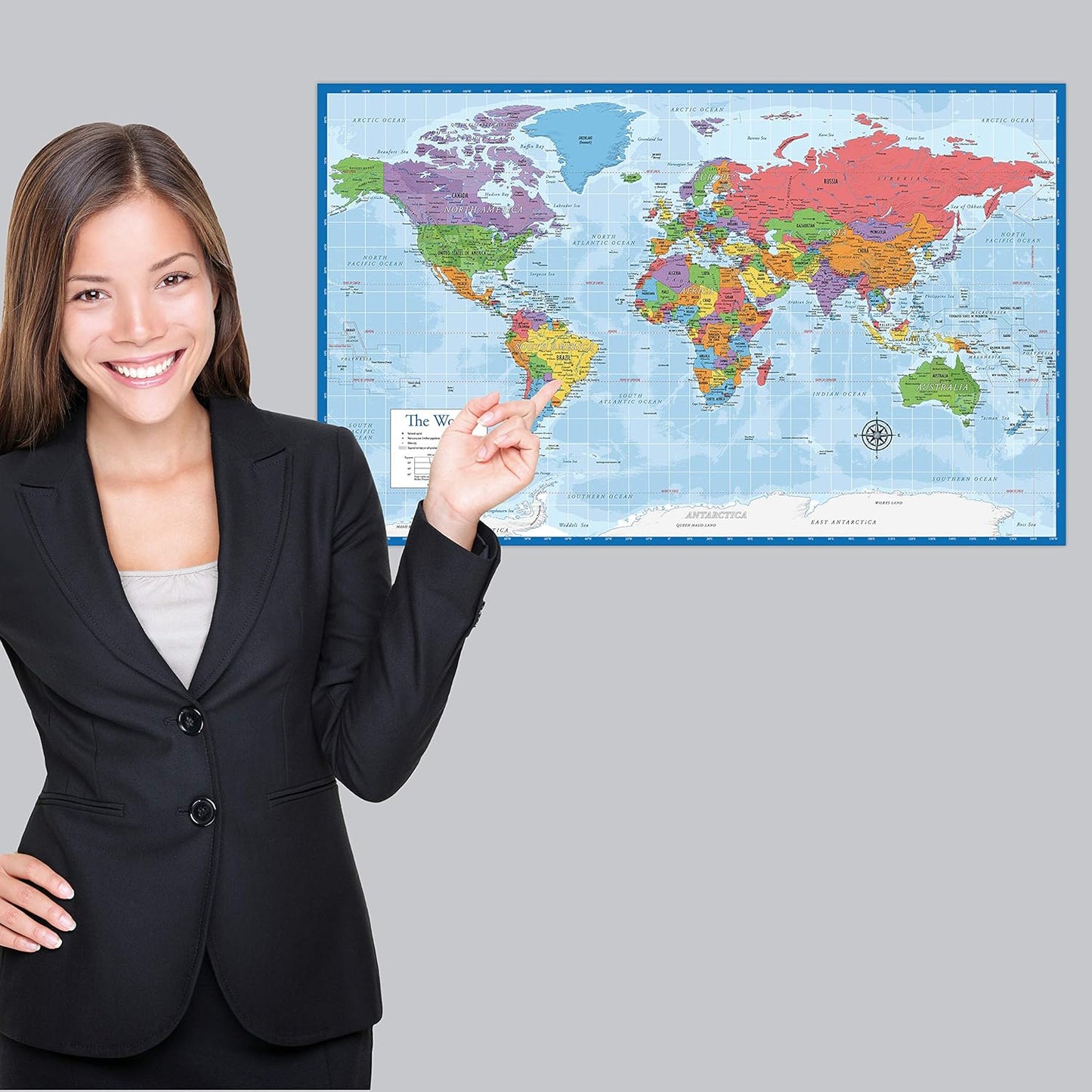 3 Pack - World & USA Map Poster Set + Periodic Table of the Elements Chart for Kids (LAMINATED, 18" x 29")