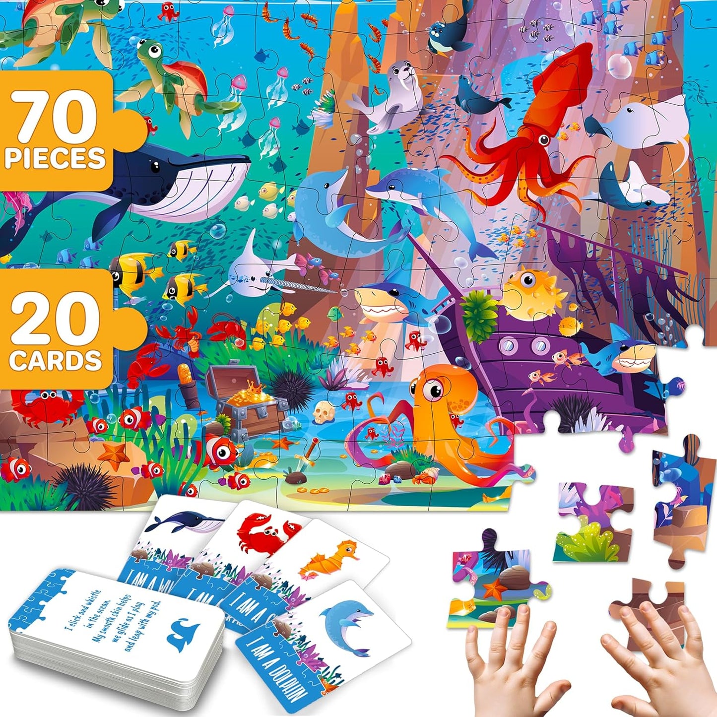United States Puzzles for Kids Ages 4-6 - 70 Pcs USA Map Kids Puzzle with 50 Cards 400+ USA Facts - State & Capitals Floor Jigsaw Puzzles for Children 6-8 - Educational Toys Gift for Boys Girls