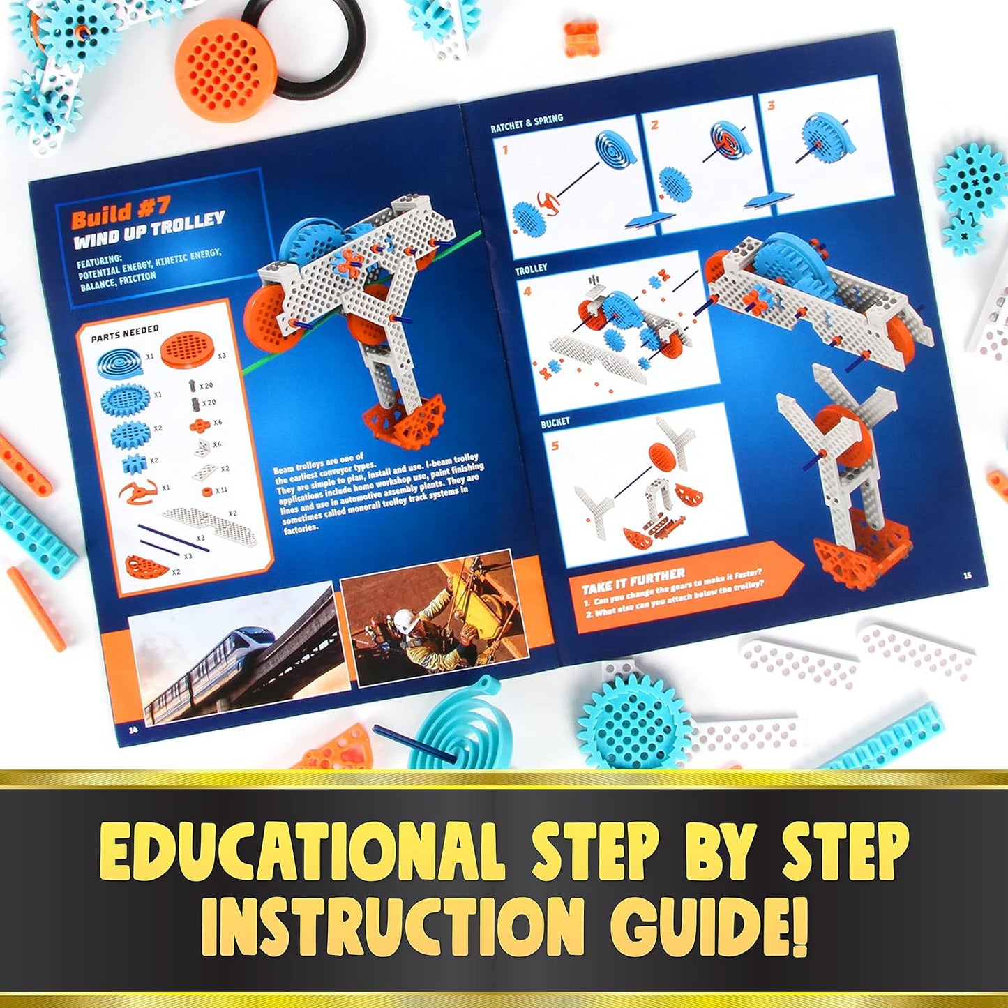 Gears & Gadgets 194pc Building Toys - Large & Small Robotic Projects - STEM Education for Kids 8-12 - Construction Kit - Engineering Activities Science