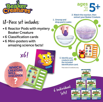 Learning Resources Beaker Creatures Reactor Pods,Series 1, STEM Certified Science Toy, Fun Experiments For Kids , 6 Pack, Ages 5+