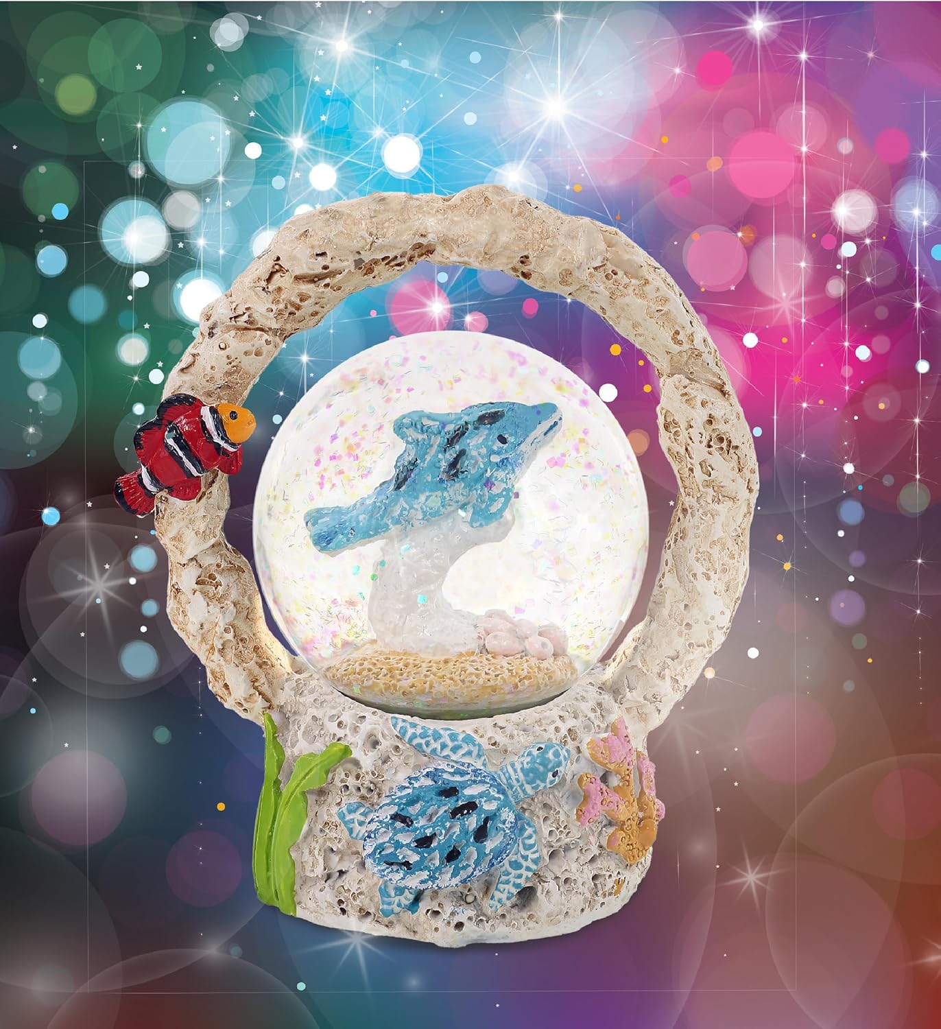 CoTa Global Dolphin Coral Snow Globe Decor - Elegant Pink Sparkle Glitter Inside The Snow Globe Figure, Animal Figurines for Kids and Adults, Collectible Snow Globes for Birthday, Christmas - 45 mm