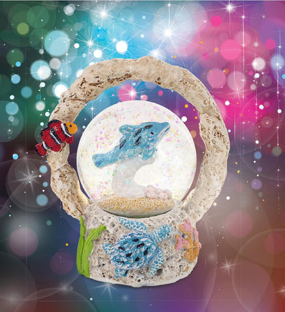 CoTa Global Dolphin Coral Snow Globe Decor - Elegant Pink Sparkle Glitter Inside The Snow Globe Figure, Animal Figurines for Kids and Adults, Collectible Snow Globes for Birthday, Christmas - 45 mm
