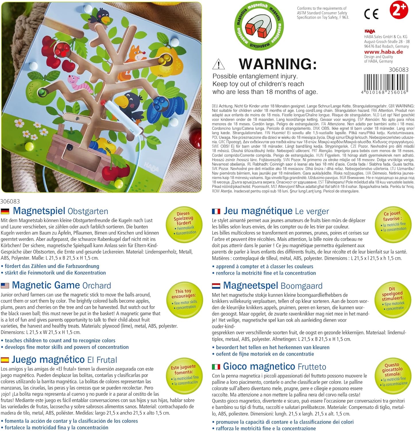 HABA Busy Board for Toddlers 2-4: Orchard Magnetic Maze Puzzle Game, Toddler Travel Toys & Montessori Toys