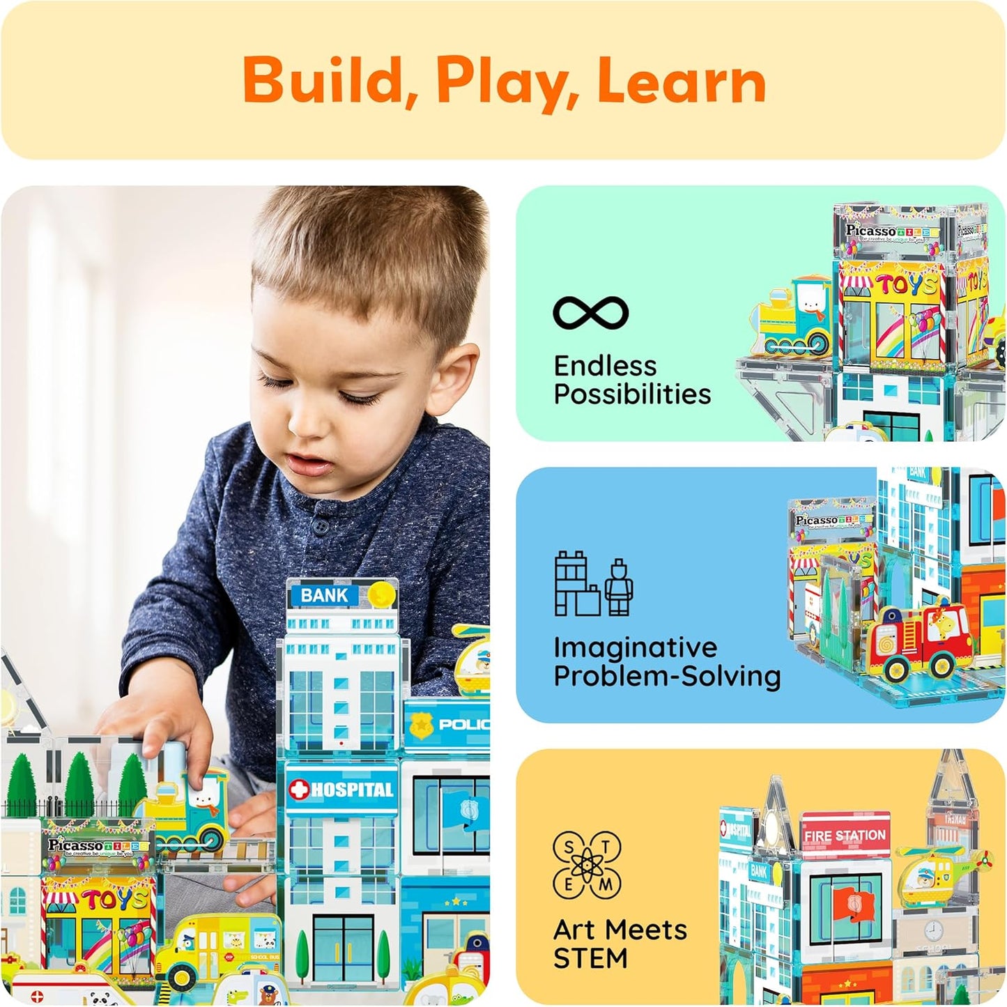 PicassoTiles Magnet Tiles Magnetic Building Blocks Aquarium Marine Animal Theme Set with 8 Character Action Figures Shark Crab Turtle STEM Toys Construction Preschool Toddlers Kids Boys Girls 3+ PTQ15