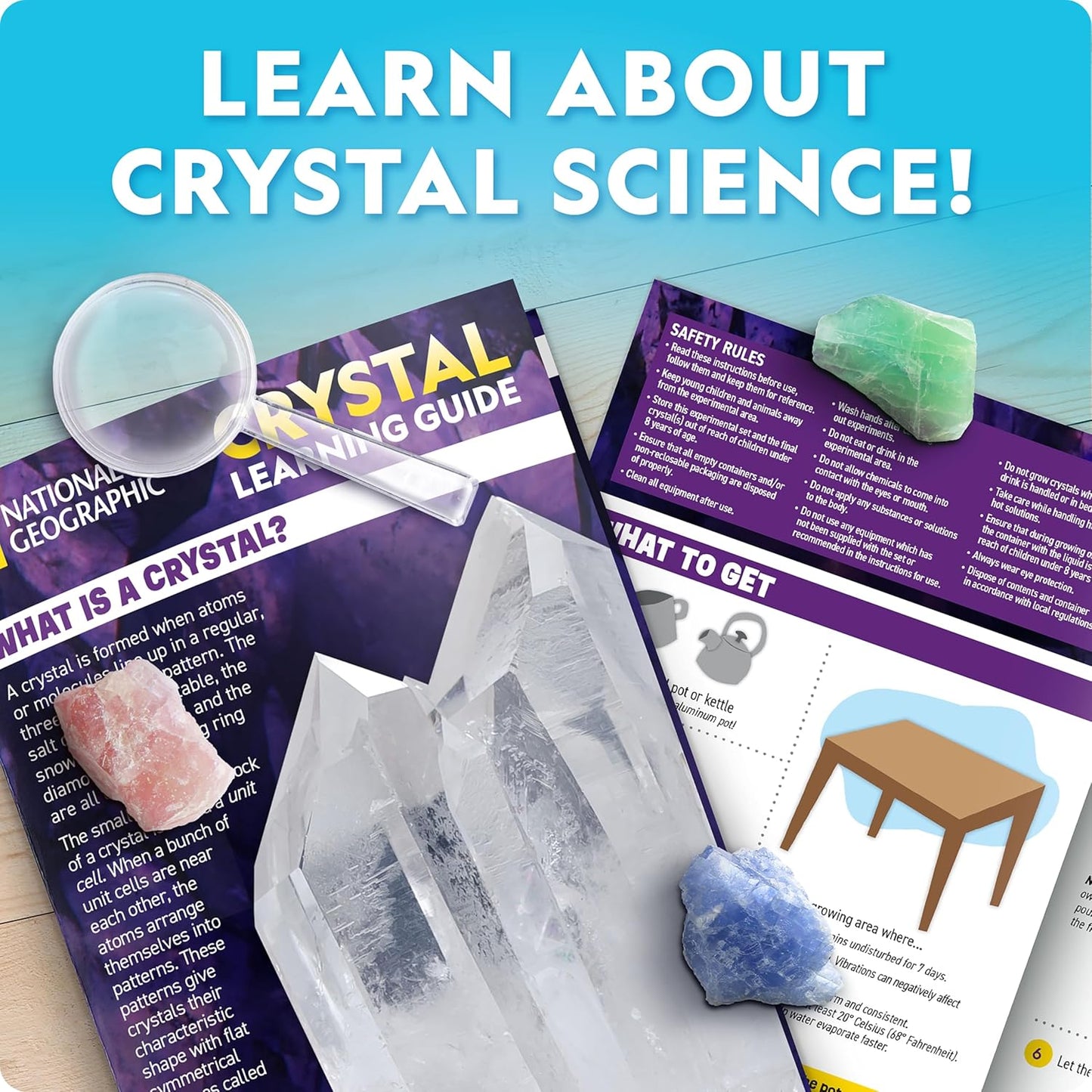 National Geographic Mega Crystal Growing Kit for Kids- Grow 6 Crystals with Light-Up Stand, Science Gifts for Kids 8-12, Crystal Making Experiment, Science Kit for Girls and Boys (Amazon Exclusive)