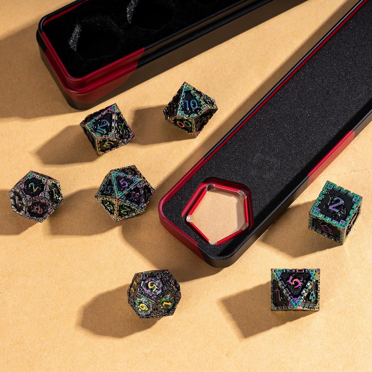 UDIXI Steampunk Metal Dice Set, 7 Die Polyhedral DND Dice Set for D&D Role Playing Game and Math Teaching (Ancient Copper)