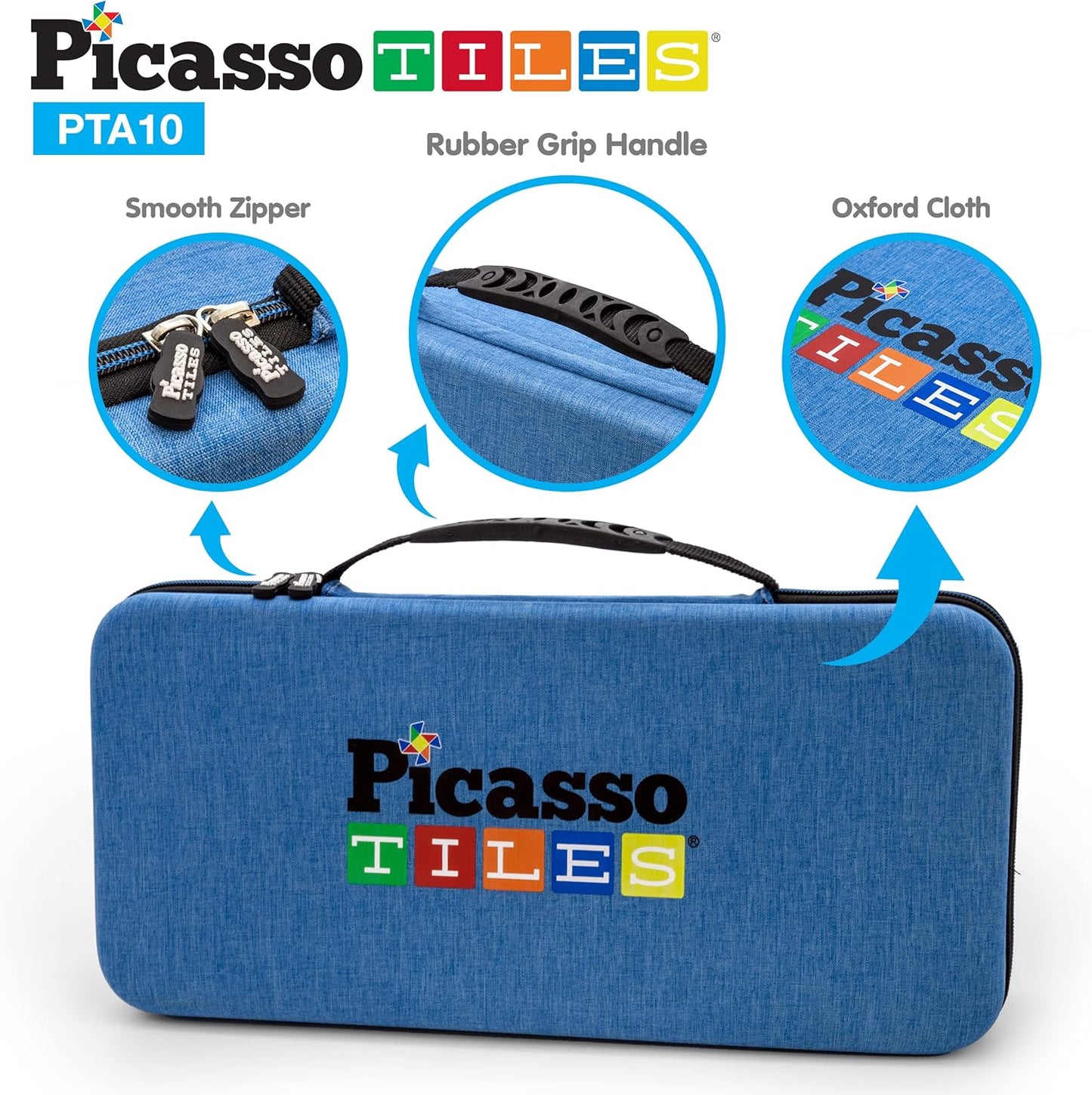 PicassoTiles Magnetic Expression Puzzle Cube + Toys Carrying Case, 8pc Magnet Blocks w/ 36 Emotion Game Card Included, Magnetic Tile Construction Block Travel Bag, EVA Waterproof Storage Organizer Box
