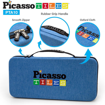 PicassoTiles Magnetic Expression Puzzle Cube + Toys Carrying Case, 8pc Magnet Blocks w/ 36 Emotion Game Card Included, Magnetic Tile Construction Block Travel Bag, EVA Waterproof Storage Organizer Box