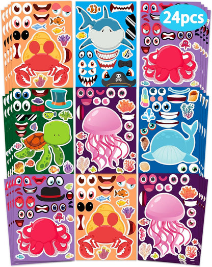 24 Pcs Make Your Own Dinosaur Sticker Sheets, Dinosaur Party Favors Face Stickers for Kids Boys Toddlers Crafts Activities Gift Bags Birthday Party Valentines Day Gifts for Kids Classroom