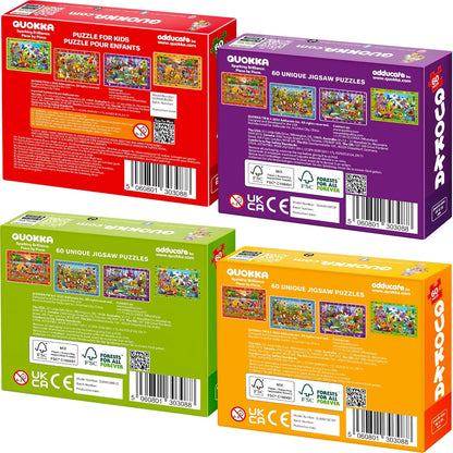 QUOKKA Puzzles for Kids Ages 4-6 - 4 x 60 Puzzles for Toddlers 5-8 - Educational Search & Find Toy for 8-10 yo for Learning Forest Polar, USA National Park Animals & City Life