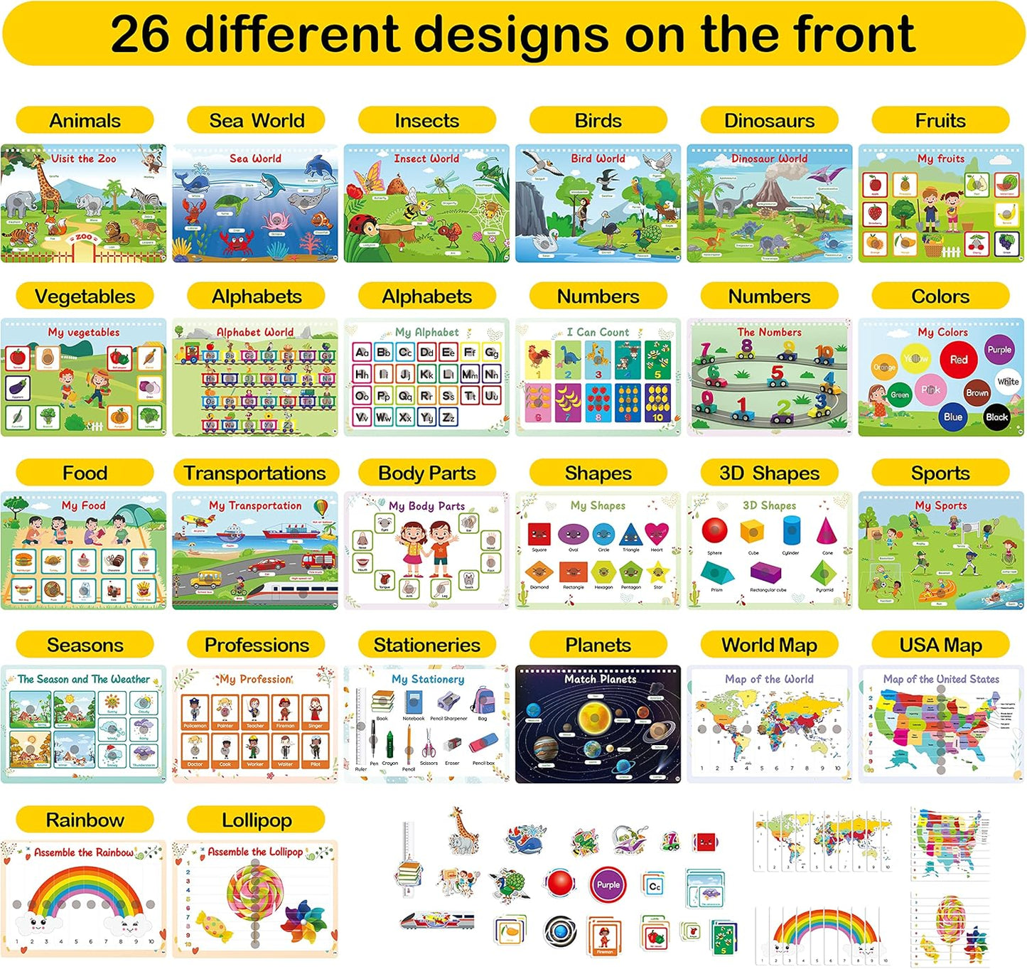 WJPC 53 Designs Busy Book for Toddlers 1,2,3,4,5,6 Years. Preschool Learning Busy Board Kids Boys&Girls Quiet Montessori Toddler Activity Book, Tracing Coloring Book