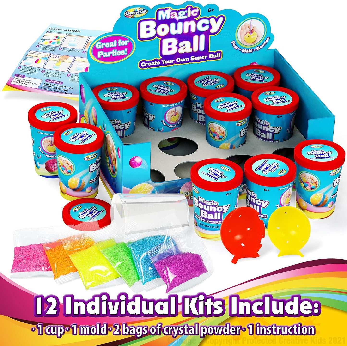 Creative Kids Magic Bouncy Balls - DIY STEM Toys - Science Kit for Kids - 25 Multicolor Bags & 5 Molds Makes Up to 43 Balls
