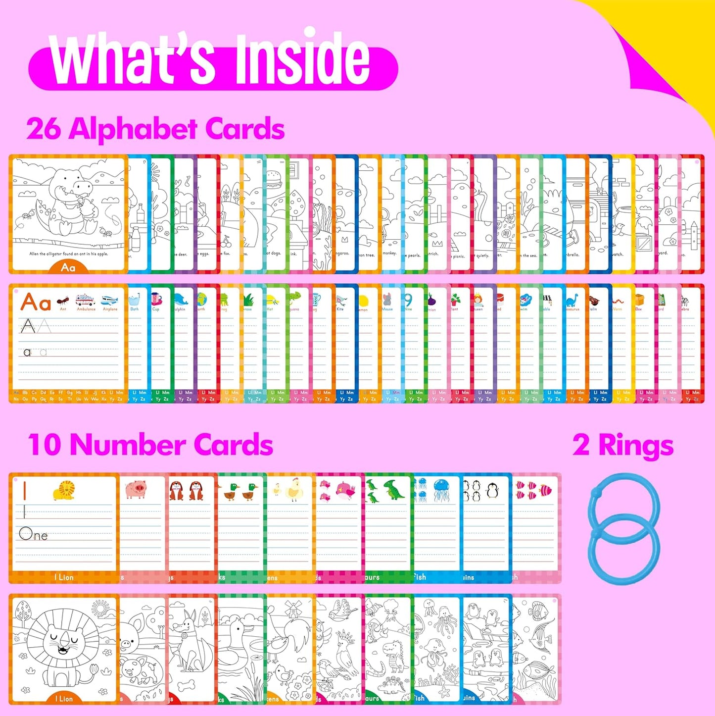 36 PCS Handwriting Drawing Practice Cards, Alphabet & Numbers Write and Wipe Tracing Flashcards Double-Sided Dry Erase Painting Coloring Cards Early Learning Montessori Toy for Toddlers, Preschoolers