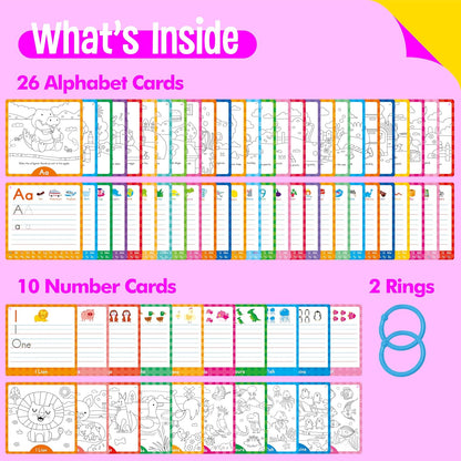 36 PCS Handwriting Drawing Practice Cards, Alphabet & Numbers Write and Wipe Tracing Flashcards Double-Sided Dry Erase Painting Coloring Cards Early Learning Montessori Toy for Toddlers, Preschoolers