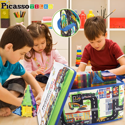 PicassoTiles Foldable Toy Storage Chest Box Forest Animal Theme Magnet Tile Organization Bin with Lid and Handles Magnetic Tiles Playroom Organizer STEM Early Educational Toys Boys Girls Ages 3+ PTA34