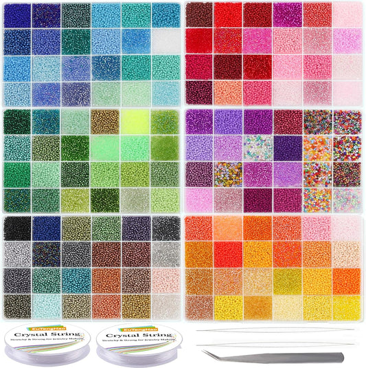 EuTengHao 3mm Glass Seed Beads for Bracelet Making Kit, 8/0 Small Craft Beads for Bracelet Necklaces Crafting Jewelry Making Supplies (36000Pcs,144 Colors)