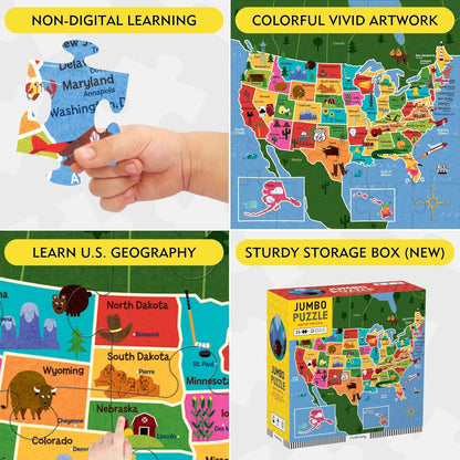 Mudpuppy Map Of USA - Jumbo 25 Piece Jigsaw Floor Puzzle Featuring States, Capitals, and More!