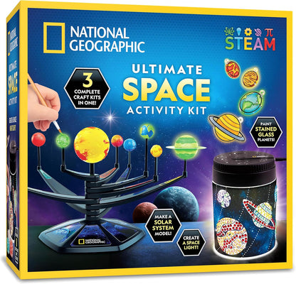 National Geographic Glow-in-the-Dark Solar System Model Kit for Kids - Build & Paint a 3D Planetary Model with Movable Arms, STEM Projects for Kids Ages 8-12, Space Themed Bedroom Decor