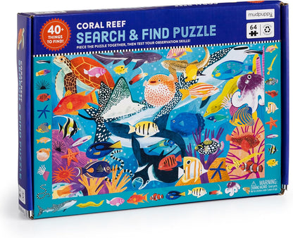 Mudpuppy Arctic Life Search & Find Puzzle, 64 Pieces, 23”x15.5” – For Kids Age 4-7 - Colorful Illustrations of Animals, Fish, Birds Living in the Arctic – Complete Puzzle to Find 40+ Hidden Images