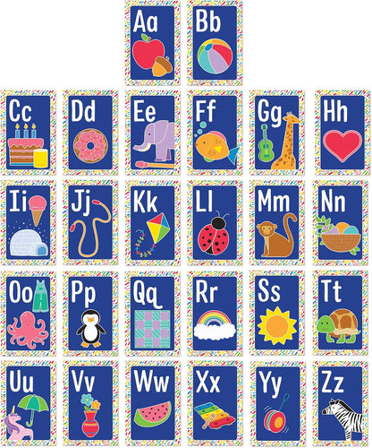 Carson Dellosa Education 26 pc Set of ABC Bulletin Board Decorations aids early learning with bright alphabet visuals and sight word images that help toddlers build strong foundational sound skills.