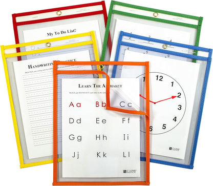 C-Line Reusable Dry Erase Pockets, 9 x 12 Inches, Assorted Neon Colors, 25 Pockets per Pack (40820)