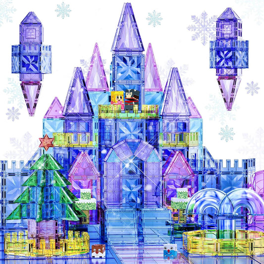 SKTMYY 114pcs Magnetic Tiles for Kids,3D Diamond Princess Ice Castle, Magnetic Tiles Age 3-5 4-8,STEM Educational Toys for Girls Kids Birthday Gift