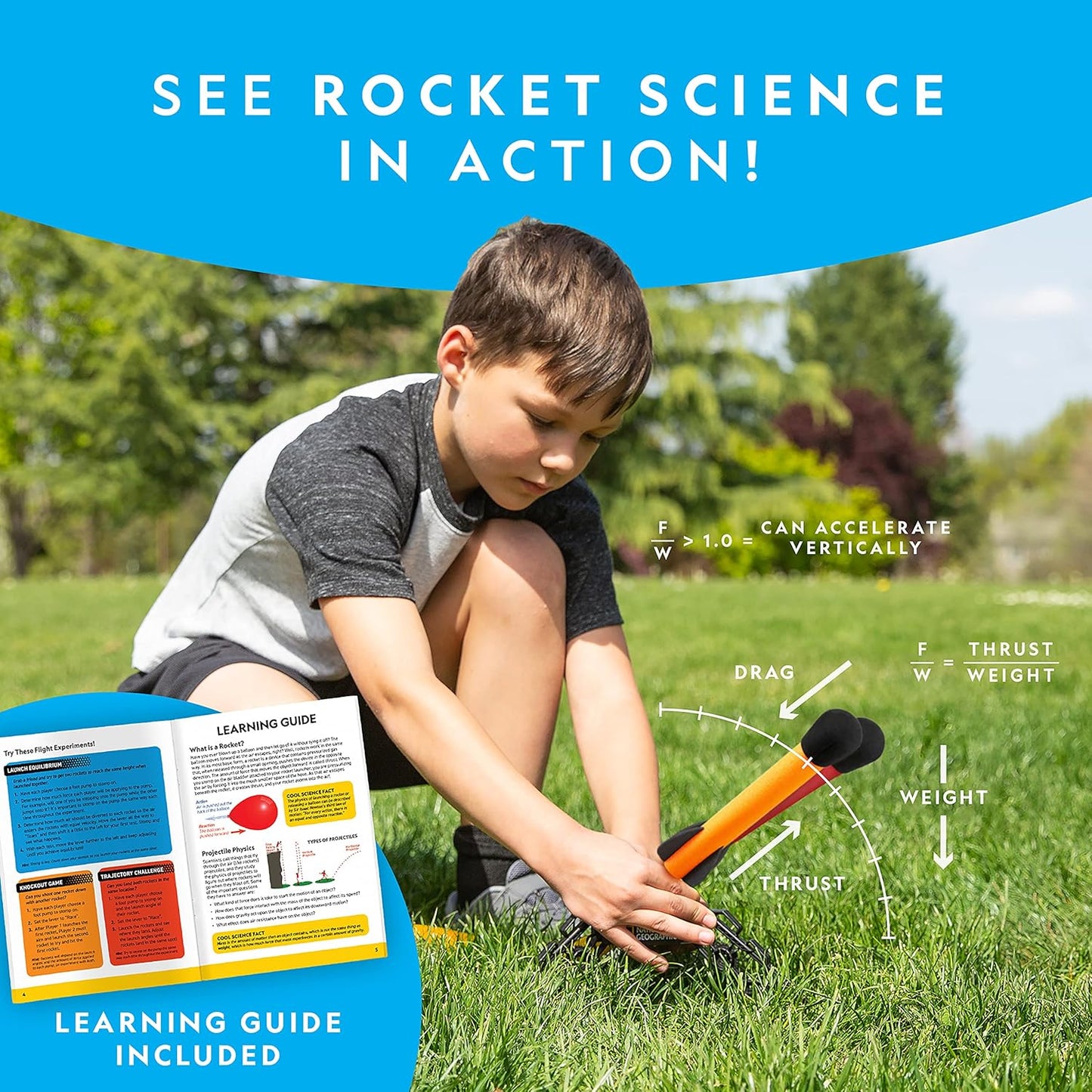 National Geographic Air Rocket Toy – Ultimate LED Rocket Launcher for Kids, Jump and Launch the Light Up, Air Powered, Foam Tipped Rockets up to 100 Feet