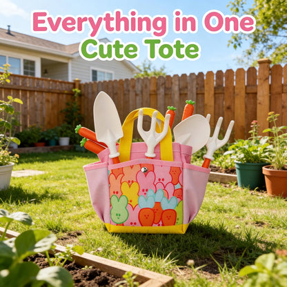 JOI MEW Kids Gardening Tools Set, Garden Toys w/Wooden Handle Alloy Rake,Fork,Trowel, Watering Can,Gloves,Tote Bag,Plant pots, DIY Bookmark Kits, Spring Summer Toy Outdoor Gift for Toddler Boy Girl