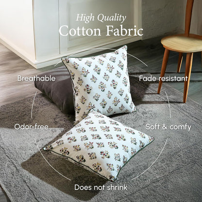CPC 100% Cotton Throw Pillow Covers 18x18 Inch, Set of 2 Green Block Print Pattern Couch Pillow, Cute Boho Decorative Pillows for Living Room, Bedroom with Hidden Zipper- Agate Green