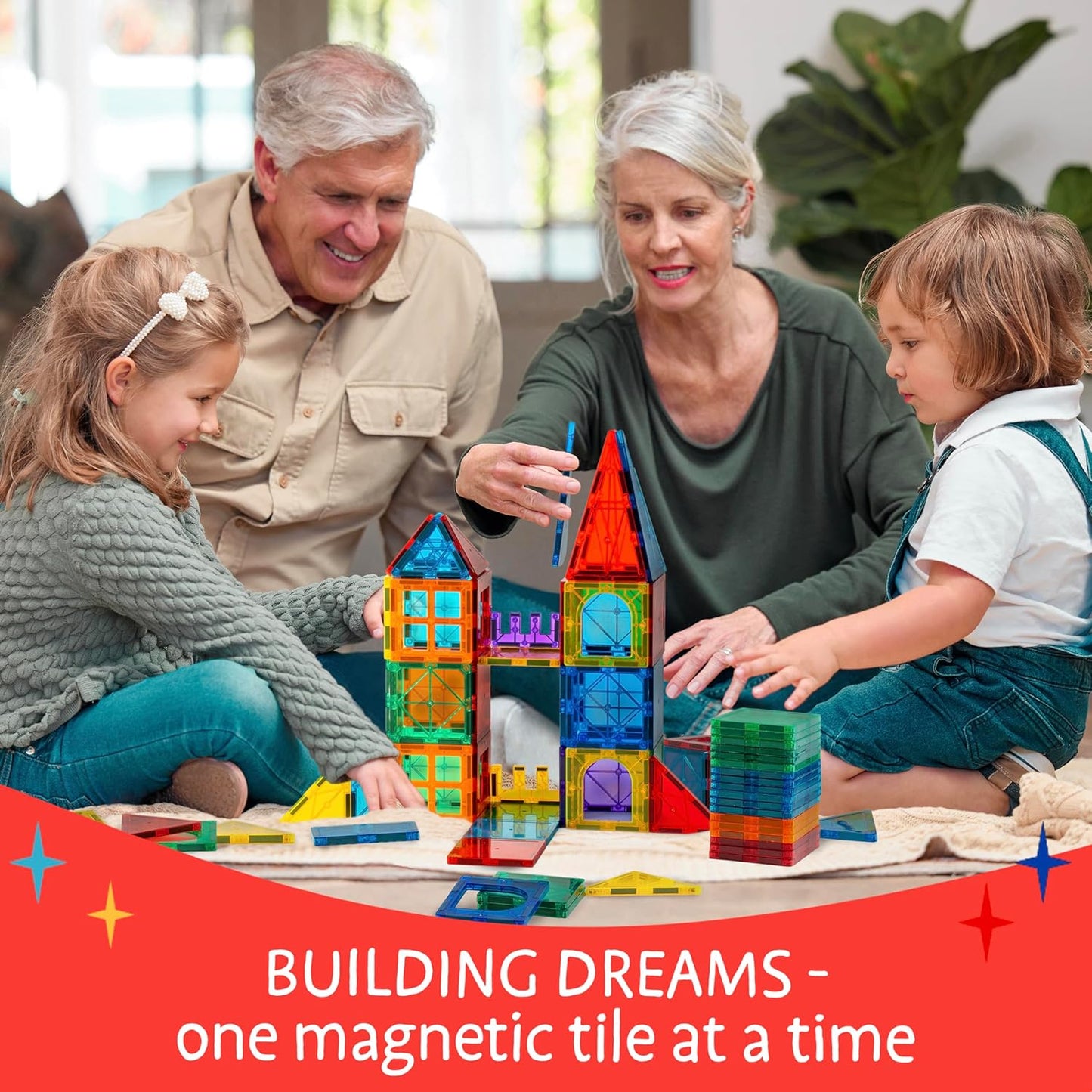 SUNNY AUNTIE Magnetic Tiles 56 PCS Building Set – Magnetic Building Tiles STEM Toy for Kids & Toddlers Ages 3-8, Magnet Construction Set for Boys & Girls