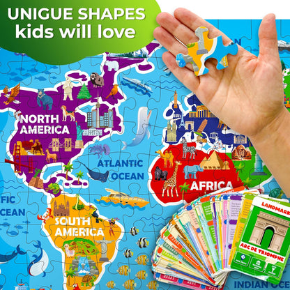 United States Puzzles for Kids Ages 4-6 - 70 Pcs USA Map Kids Puzzle with 50 Cards 400+ USA Facts - State & Capitals Floor Jigsaw Puzzles for Children 6-8 - Educational Toys Gift for Boys Girls