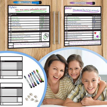 Reusable Peel and Stick Whiteboard for Adult and Teen Chores. (2 Pack with Fine Tip Pens)