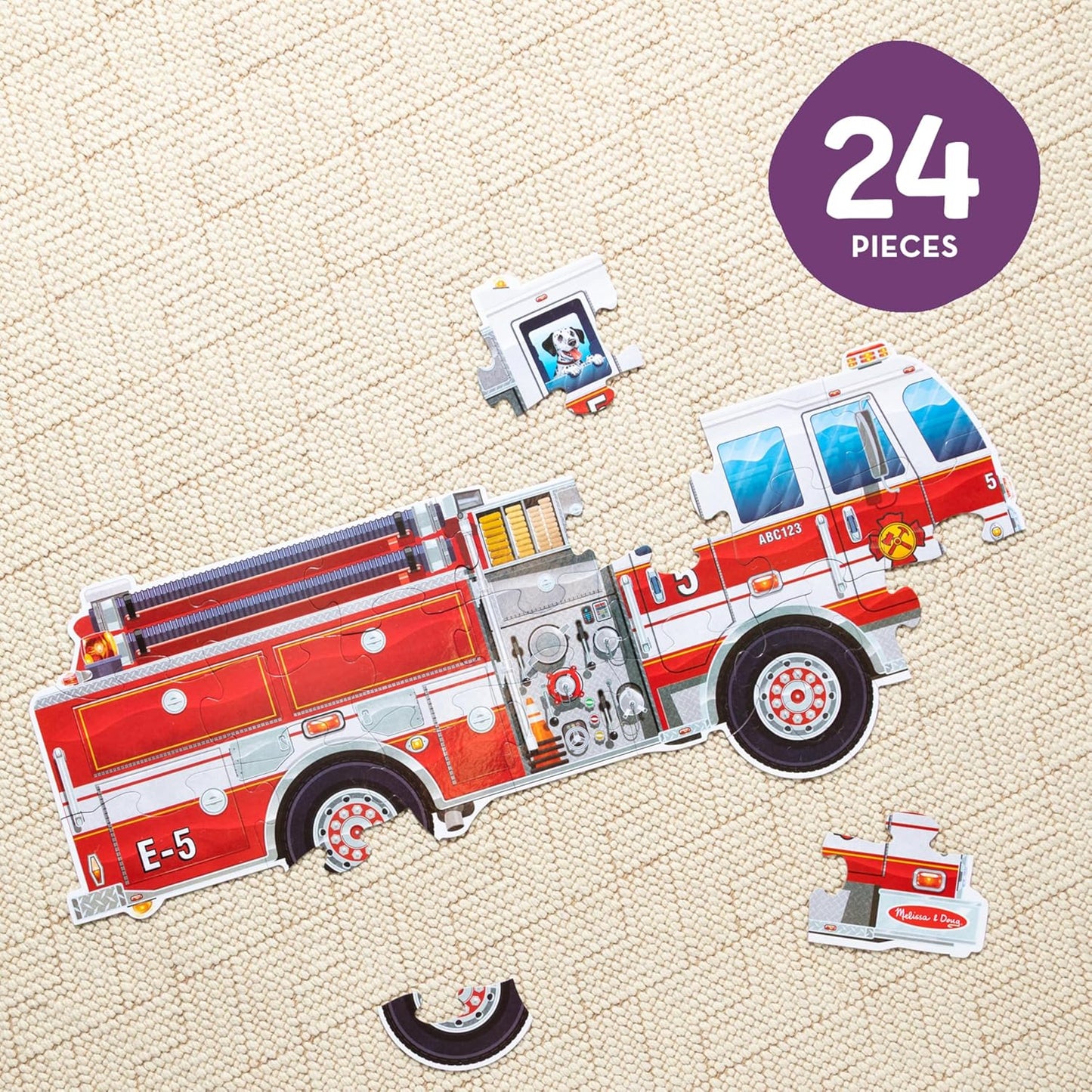 Melissa & Doug Giant Fire Truck Shaped Jumbo Floor Puzzle, 24-Piece Fire Engine Jigsaw Puzzle, Over 4 Ft Long Kids Puzzles for Toddlers Ages 3+