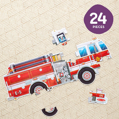Melissa & Doug Giant Fire Truck Shaped Jumbo Floor Puzzle, 24-Piece Fire Engine Jigsaw Puzzle, Over 4 Ft Long Kids Puzzles for Toddlers Ages 3+