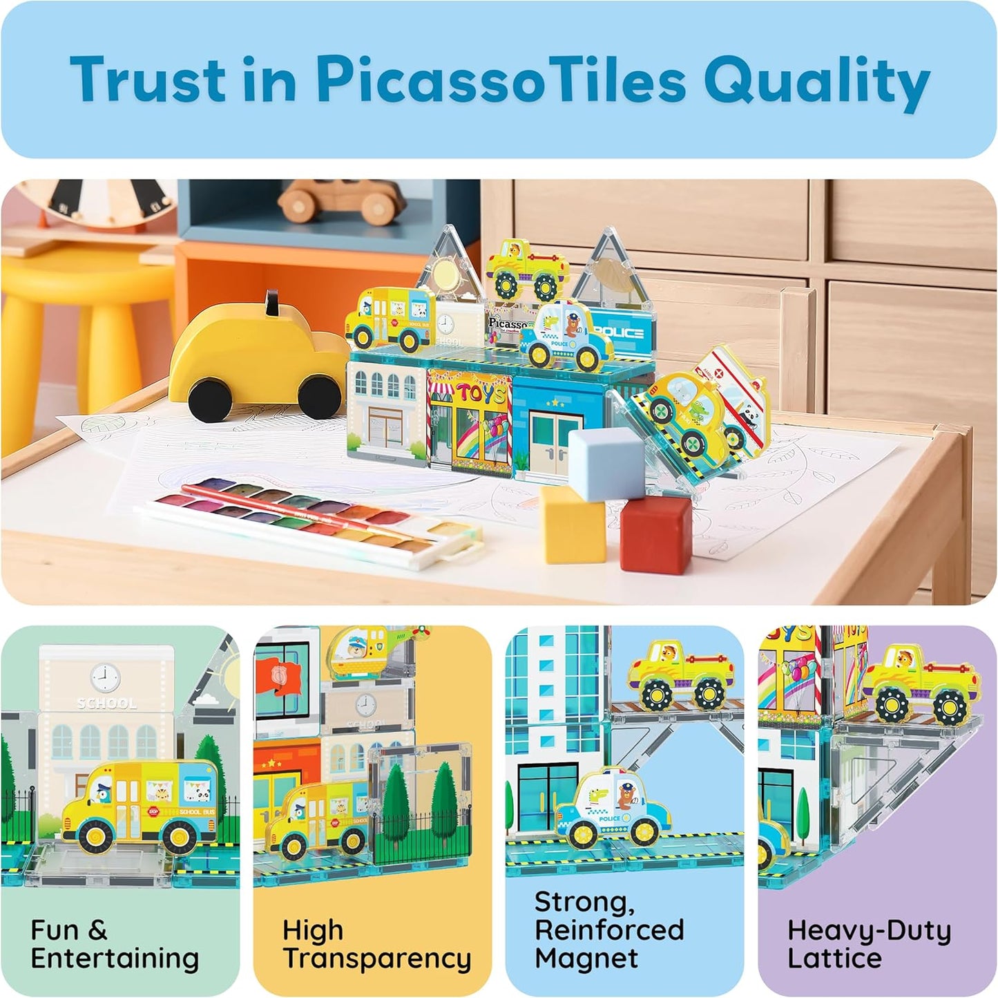 PicassoTiles Magnetic Tiles Magnet Tile Building Blocks Marine Animal World Themed Set with 8 Ocean Character Action Figures STEM Learning Toy Construction Toddlers Boys Girls Ages 3+ PTQ25