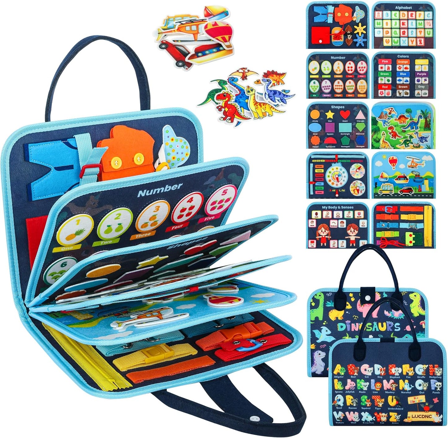 Toddler Busy Board Montessori Toys for 3 Year Old Birthday Gifts for Kids 10 Pages in 1 Soft Felt Activity Book Develop Fine Skills Educational Learning Sensory Travel Toys for Airplane Car