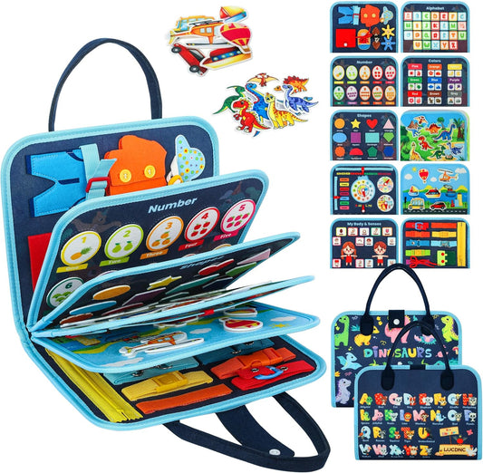 Toddler Busy Board Montessori Toys for 3 Year Old Birthday Gifts for Kids 10 Pages in 1 Soft Felt Activity Book Develop Fine Skills Educational Learning Sensory Travel Toys for Airplane Car