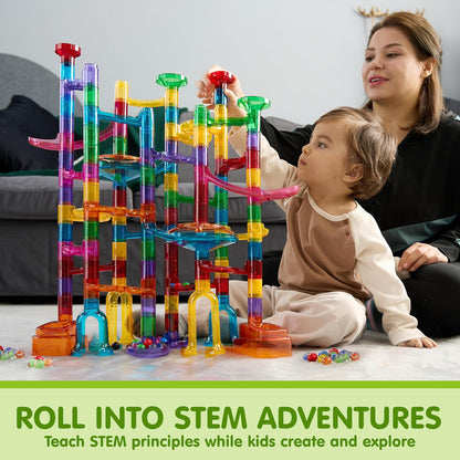 JOYIN 137Pcs Glowing Marble Run - Construction Building Blocks Toys with 15 Glow in The Dark Plastic Marbles, STEM Toy Presents for Boys and Girls, Birthday Gifts, Easter Basket Stuffers