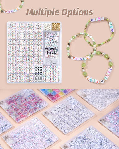 DoDoBeads 1270 Pcs Letter Beads Kit, White and Colorful Square Acrylic Alphabet Beads with Extra Vowels, Numbers & Spacers, Perfect for Friendship Bracelets