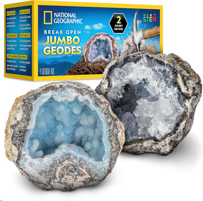 National Geographic Break Open 10 Premium Geodes – Includes Goggles & 2 Display Stands - Great STEM Science Kit, Geology Gift for Kids, Break Your Own Geodes with Crystals