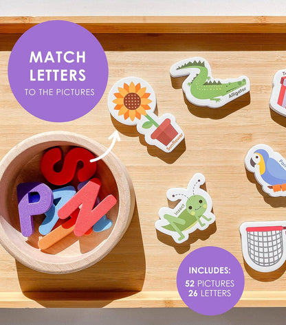 Curious Columbus Magnetic Objects and Letters. Set of 78 Foam Magnets Including 52 Pictures and 26 Uppercase Alphabet Magnets from A-Z. Educational Toy for Preschool Learning